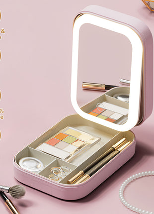 Portable Travel Makeup Bag with LED Mirror | Rechargeable Cosmetic Organizer with Dimmable Light | Likeshoppe