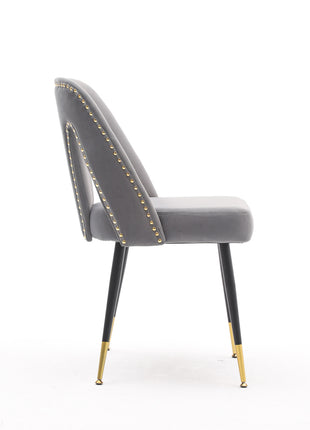 Gray Velvet Dining Chairs Set of 2 with Gold Metal Legs – Modern Upholstered Accent Chairs for Dining Room