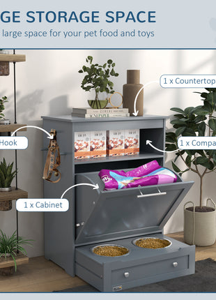 Pet Feeder Station with Storage Cabinet – Raised Dog Bowl Feeding Station Grey