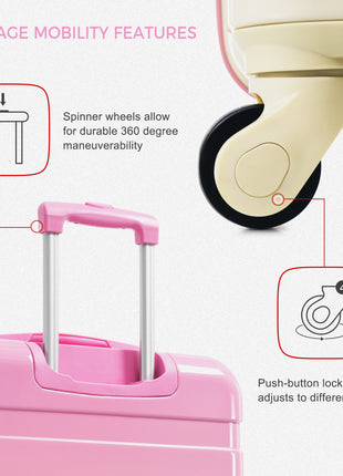 Pink 3 Piece ABS Hardshell Luggage Set with TSA Lock & Spinner Wheels