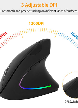 2.4G Wireless Vertical Ergonomic Mouse – Adjustable DPI Optical Mouse for PC & Laptop