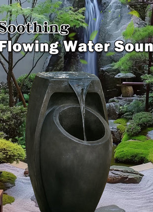 21.5" Backyard Water Fountain – Indoor Outdoor Two-Tier Floor Standing Waterfall Decor
