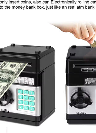 Kids Electronic Piggy Bank ATM – Password Money Saving Box with Auto Cash Scroll