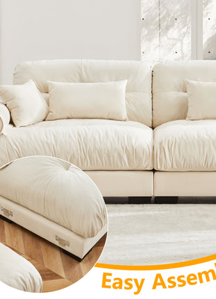 U-Shaped Cloud Sectional Likeshoppe Sofa – Luxury Cream Velvet 4-Seater Modular Couch with Deep Seating & Movable Ottomans