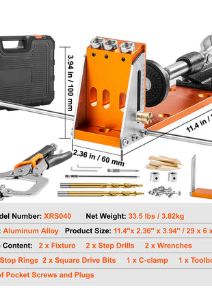 Likeshoppe Pocket Hole Jig Kit – 34-Piece Adjustable Woodworking Jig System with C-Clamp & Drill Bits for DIY Carpentry