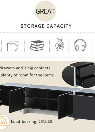 Likeshoppe Modern TV Stand for 80 Inch TV – Black & White High Gloss TV Console with Storage Drawers & Cabinets