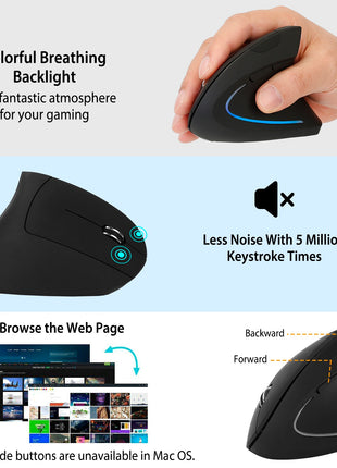 2.4G Wireless Vertical Ergonomic Mouse – Adjustable DPI Optical Mouse for PC & Laptop