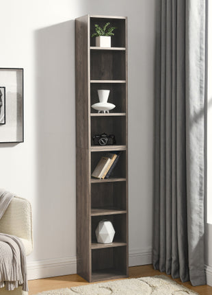 Likeshoppe 8 Tier Slim Media Tower Bookshelf – Narrow CD DVD Storage Shelf with Adjustable Shelves