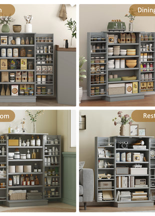 5-Tier Kitchen Pantry Cabinet with Spice Rack – Space-Saving Storage Cupboard with Adjustable Shelves (Gray)