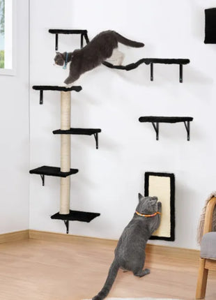 5PCS Wall Mounted Cat Climber Set – Floating Cat Shelves Bridge Scratching Activity Tree