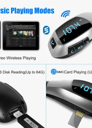 Likeshoppe Bluetooth 4.2 Car FM Transmitter with USB & TF Card – Hands-Free Calling Wireless Adapter with LED Display & Charger