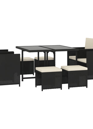 Likeshoppe 9 Piece Outdoor Rattan Dining Set with Cushions & Glass Table – Patio Wicker Furniture Set with Chairs & Ottomans for Backyard & Garden