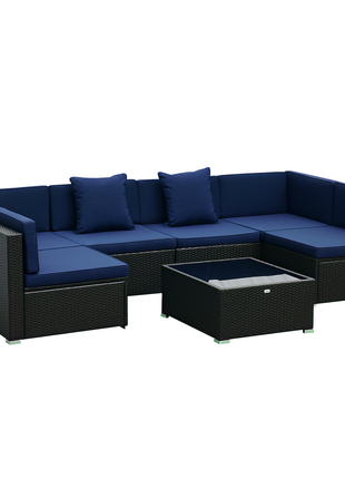 7-Piece Outdoor Wicker Patio Furniture Set – Sectional Sofa with Cushions & Glass Coffee Table
