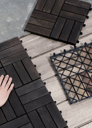 10 PCS Acacia Wood Interlocking Deck Tiles – 12" × 12" Checker Pattern Outdoor Patio Flooring for Balcony & Poolside