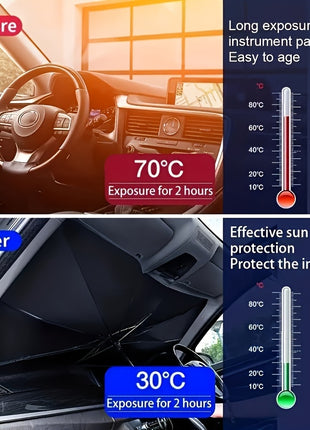UPF50+ Car Windshield Sunshade Umbrella – Foldable Heat Blocking UV Protection Sun Shade for Front Window (Universal Fit)