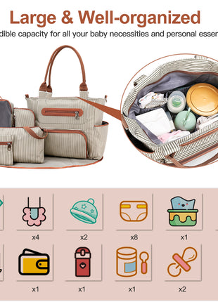 8PCS Baby Diaper Bag Set – Multifunctional Nappy Changing Bag with Accessories