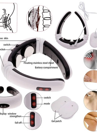 Electric Cervical Pulse Neck Massager – Magnetic Therapy Muscle Relaxation Device with Body Pads