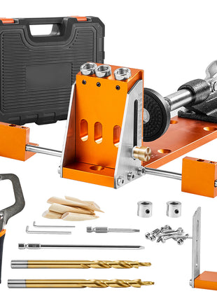 Likeshoppe Pocket Hole Jig Kit – 34-Piece Adjustable Woodworking Jig System with C-Clamp & Drill Bits for DIY Carpentry
