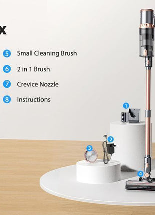 Powerful 45KPa cordless vacuum cleaner with LED display, 500W motor, 60-minute runtime, HEPA filtration, and large 1.8L dust cup—perfect for pet hair and everyday home cleaning.
