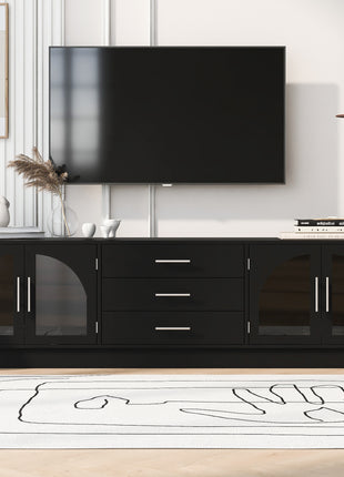 Modern 68.9" TV Stand with Drawers & Glass Cabinets – Entertainment Center for TVs Up to 75"