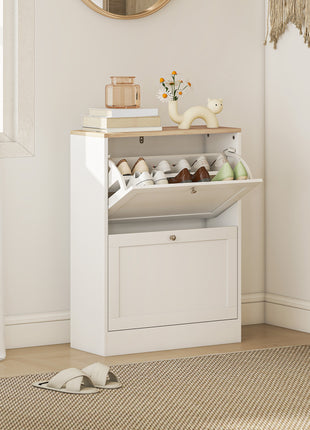 Likeshoppe Slim Shoe Storage Cabinet with Flip Drawers – Modern Entryway Shoe Organizer