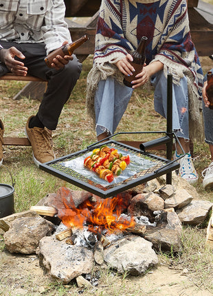 Swivel Campfire Grill – 360° Adjustable Heavy Duty Fire Pit Grill Grate for Camping BBQ