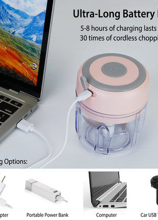 Mini Electric Garlic Chopper USB Rechargeable – Cordless Food Processor for Onion, Chili & Vegetables