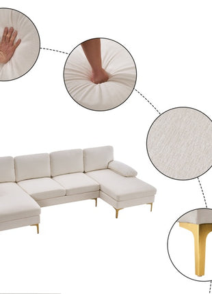 Likeshoppe U-Shaped 4-Seat Modular Sectional Sofa – Luxury Chenille Living Room Couch in Cream & Creamy White