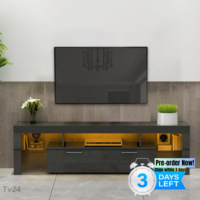 TV24- Black morden TV Stand with LED Lights; high glossy front TV Cabinet; can be assembled in Lounge Room; Living Room or Bedroom; color:black - Likeshoppe 