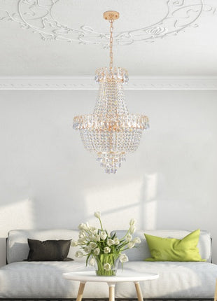 Likeshoppe Gold Crystal Chandelier Modern Luxury – K9 Crystal Ceiling Light Fixture for Living Room, Dining Room & Entryway (10 Light E12)