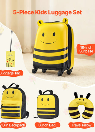 Kids 5 Piece Carry On Luggage Set | 18 Inch Rolling Suitcase with Backpack & Travel Pillow | Likeshoppe