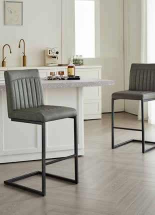 Likeshoppe Gray Faux Leather Counter Height Bar Stools Set of 2