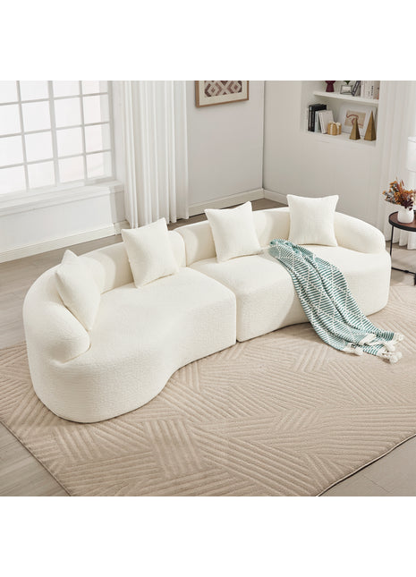 110" Curved Boneless Modular Sectional Sofa – Chenille Compression Couch (White)
