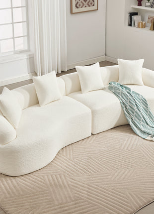 110" Curved Boneless Modular Sectional Sofa – Chenille Compression Couch (White)