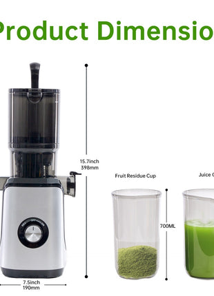 Cold Press Juicer with Wide Feed Chute – 200W Slow Masticating Juicer for Whole Fruits & Vegetables