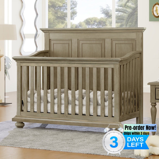 A015- Traditional Farmhouse Style 4-in-1 Full Size Convertible Crib - Converts to Toddler Bed, Daybed and Full-Size Bed, Stone Gray - Likeshoppe 