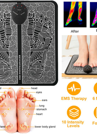 EMS Foot Massage Pad – Electric Foot Stimulator with 6 Modes & Adjustable Intensity Rechargeable