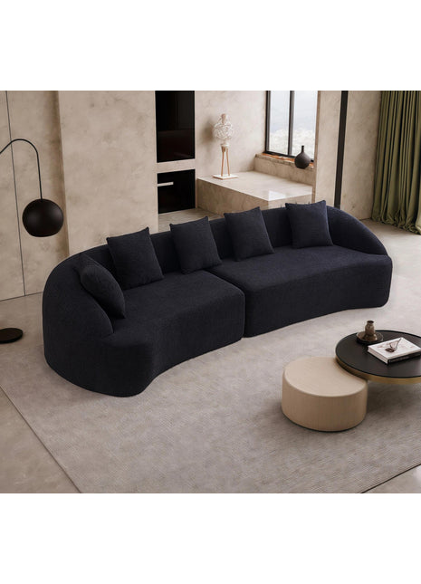 110" Curved Modular Compression Sofa – Chenille Sleeper Couch with Foam Seating (Black)