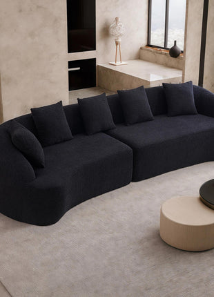 110" Curved Modular Compression Sofa – Chenille Sleeper Couch with Foam Seating (Black)