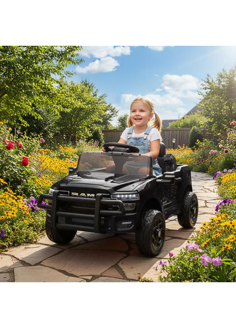 12V Kids Ride on Car, Licensed Dodge RAM 3500 Ride on Toys with Dual Motors, Remote Control for Toddlers, Black