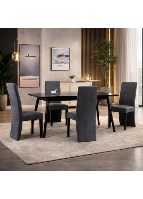 Likeshoppe Dining Chair Only Set of 4 Grey Faux suede and wood Standard Modern