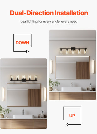 Likeshoppe 60W 5 Light Bathroom Vanity Light with Glass Shades – E26 Modern Fixture for Mirror Lighting (Up/Down Installation)