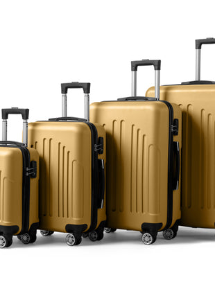 4 Piece ABS Retro Suitcase Set – Mustard Yellow Vertical Stripe Luggage
