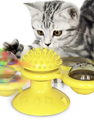 Interactive Windmill Cat Toy with LED Light Ball – Suction Cup Indoor Cat Entertainment Set
