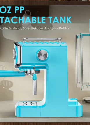 Likeshoppe Choice- Retro 20 Bar Espresso Machine with Milk Frother – Sky Blue Semi-Automatic Coffee Maker for Home Barista