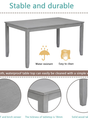 Likeshoppe 6 Piece Kitchen Dining Set, Rectangular Wooden Dining Table With 4 Upholstered Chairs And A Bench, Dining Table Set For 6 People, Living Room, Home Bar And Kitchen, Gray
