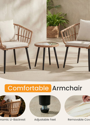 Outdoor Patio Furniture Set with Cushions – Rattan Balcony Table & Chairs LS1