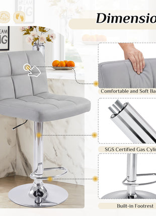 Adjustable Swivel Bar Stools Set of 2 – Counter Height PU Leather Barstools with Backrest