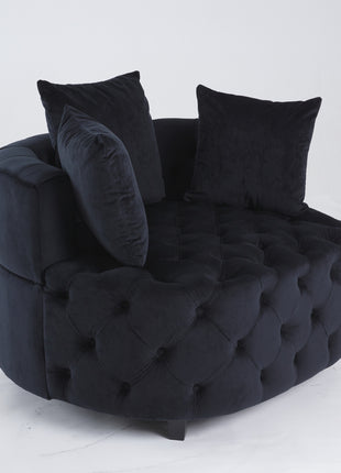 Likeshoppe Modern Black Velvet Barrel Chair – Wide Accent Armchair for Living Room, Lounge or Bedroom Seating