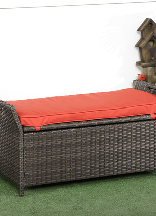 Outdoor Rattan Storage Bench with Cushion – Wicker Patio Storage Seat for Garden, Deck & Poolside